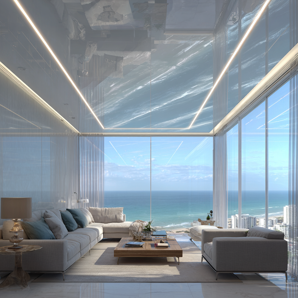 Luxury luminous LED ceiling installation in Hialeah, Florida showing modern stretch ceiling with integrated lighting